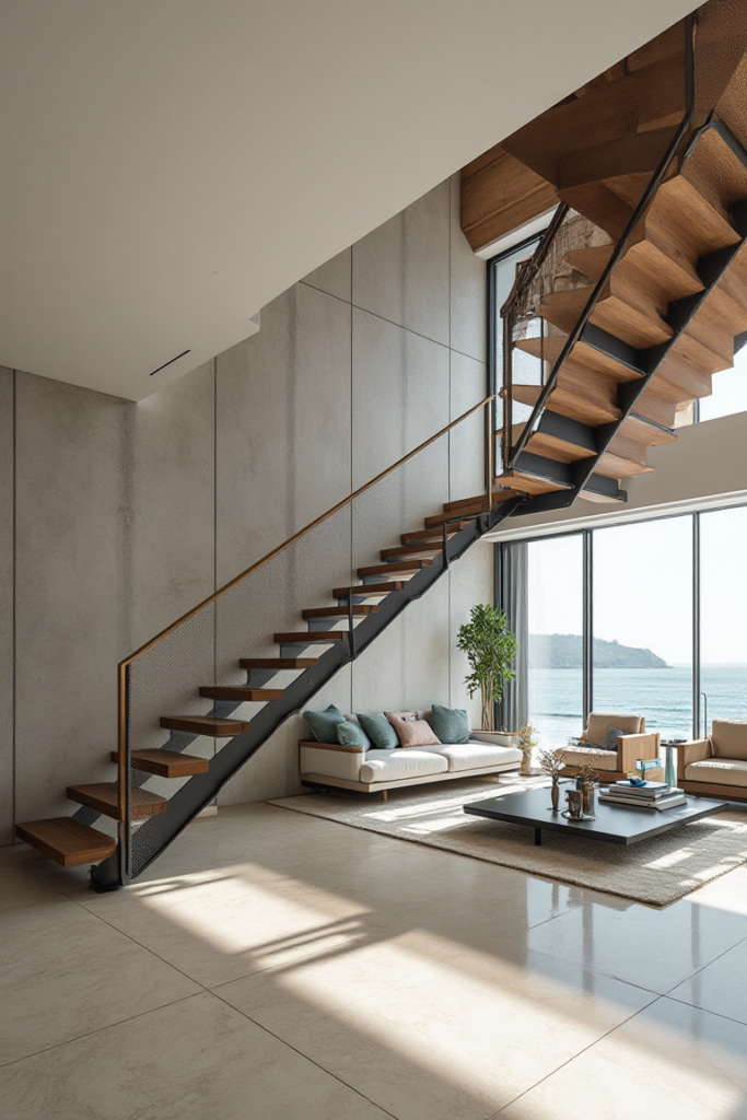 Contemporary Coastal Staircase: Industrial Elegance