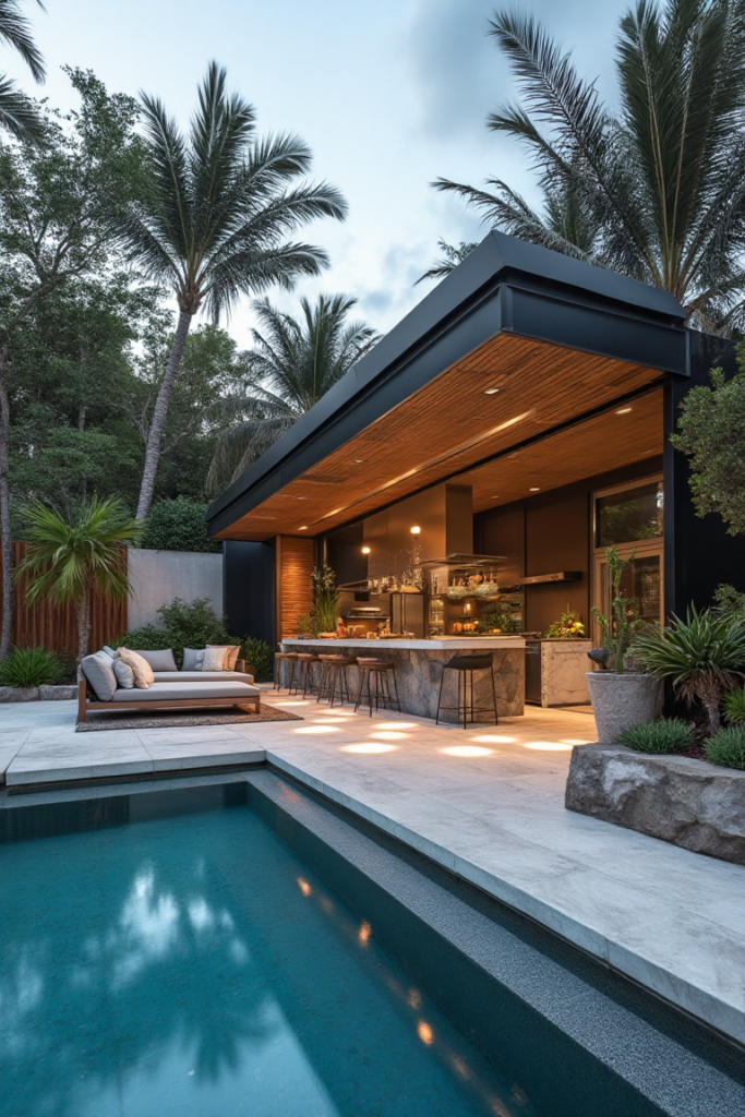 Modern Pool House with Outdoor Bar