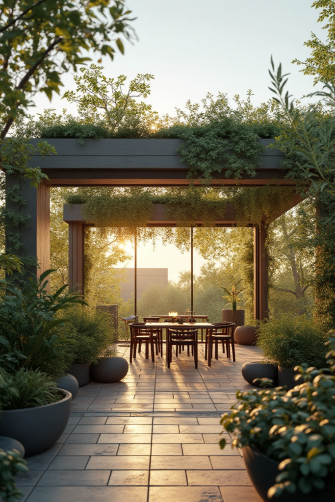 Sunset Dining Pergola with Living Green Canopy