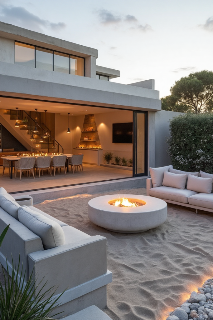 Contemporary Beach-Inspired Fire Pit Lounge