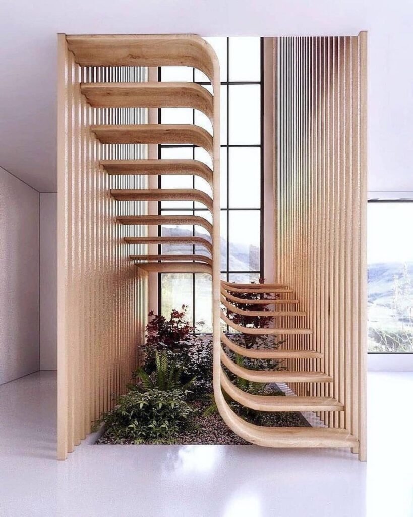 Modern Wooden Staircase: Sculptural Innovation