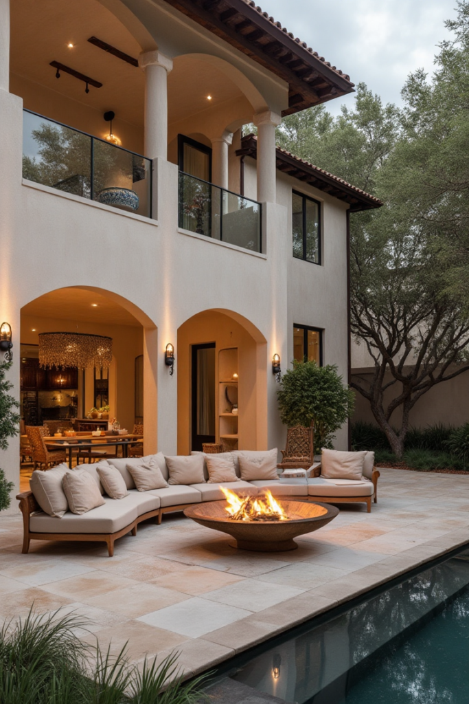 Mediterranean Poolside Fire Pit Retreat