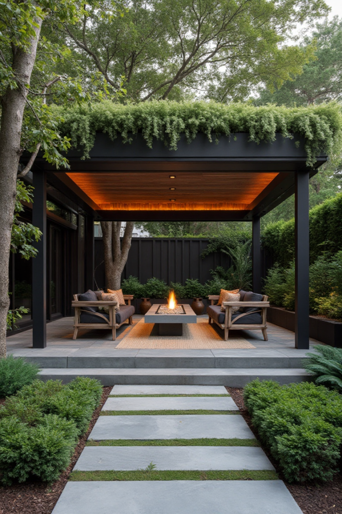 Around Patio Landscaping: Modern Fire Pavilion