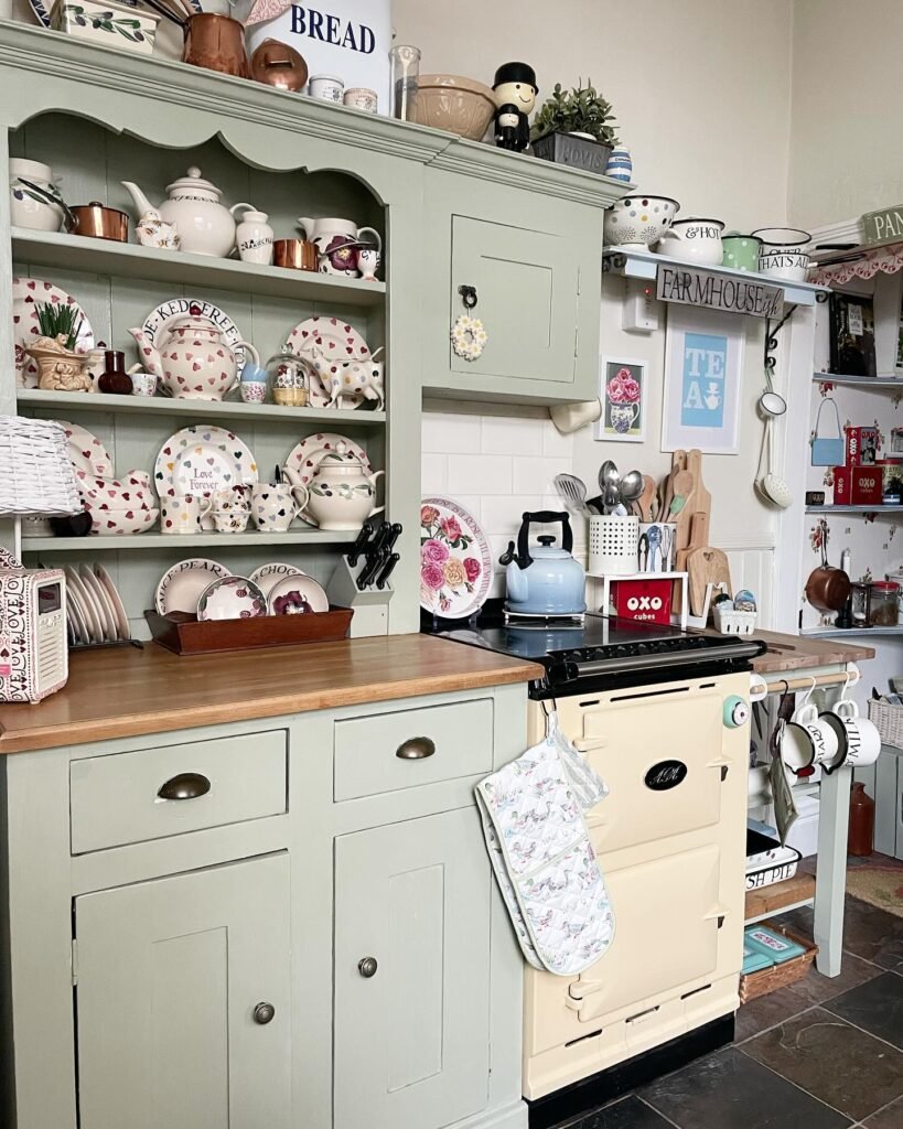 Eclectic Cottage Kitchen Shelving Display