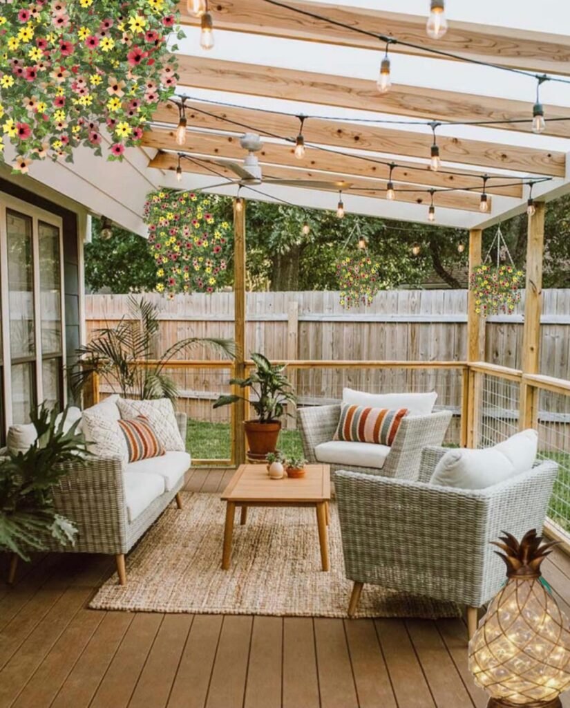 Cottage Garden Pergola with String Lights