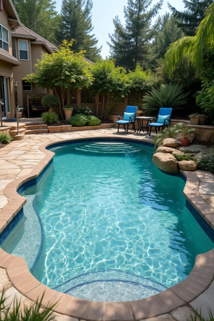 Natural Backyard Pool with Curved Design