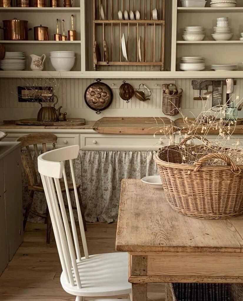 Rustic Kitchen with Vintage Copper Cookware