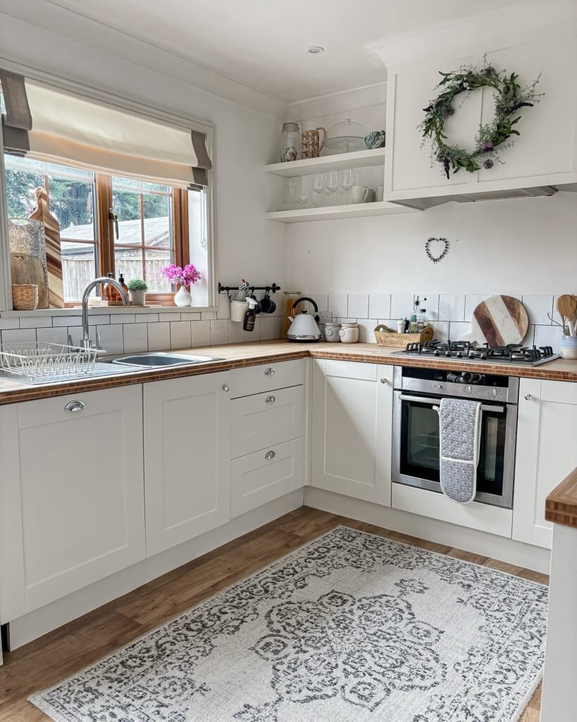 Farmhouse Kitchen with Patterned Rug