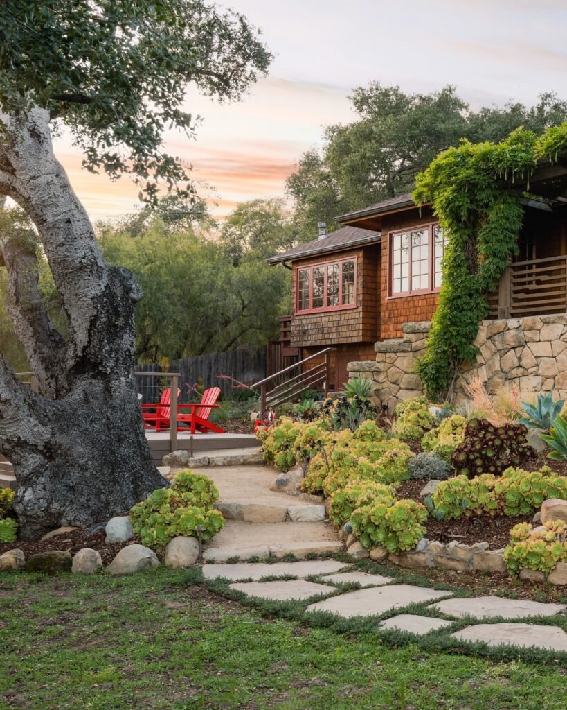 Budget-Friendly Backyard Landscape with Natural Stone Path