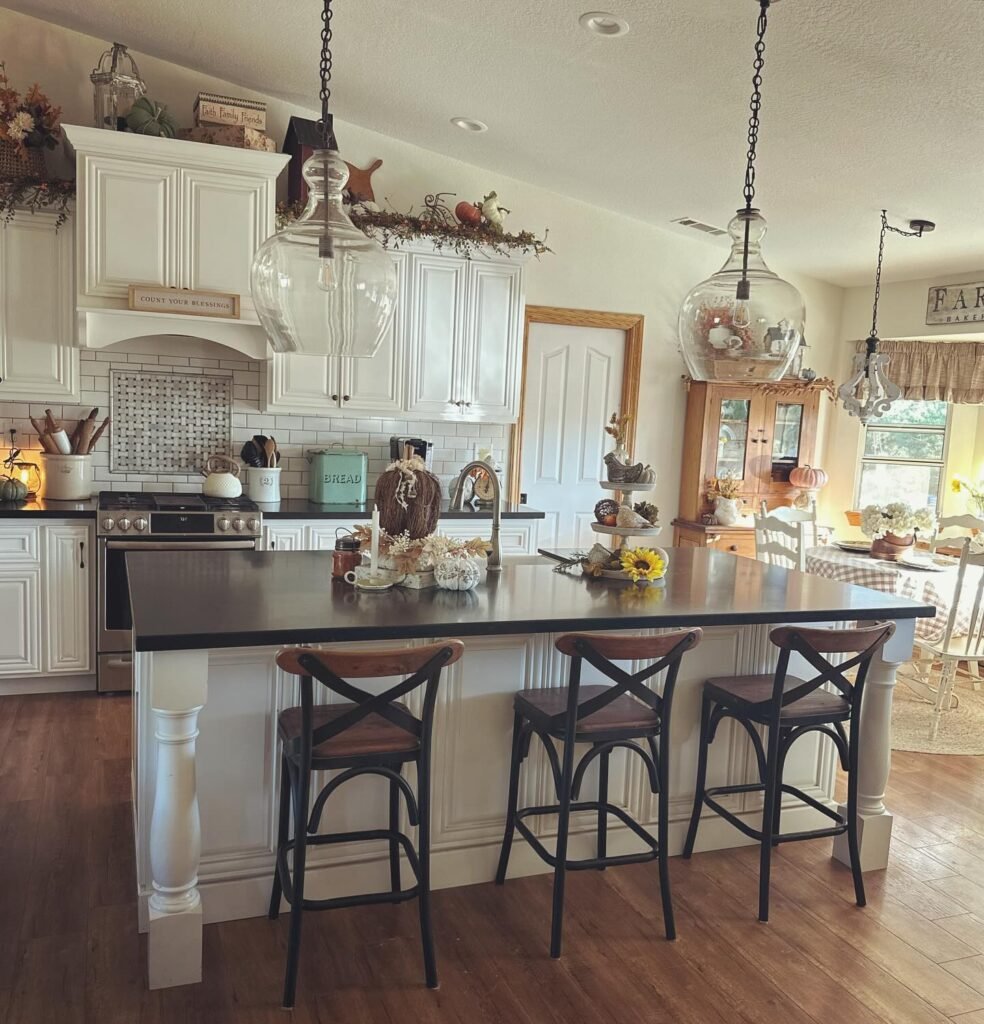 Farmhouse Kitchen with Brick Backsplash