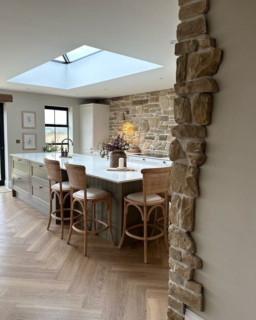 Rustic Kitchen with Stone Accent Wall