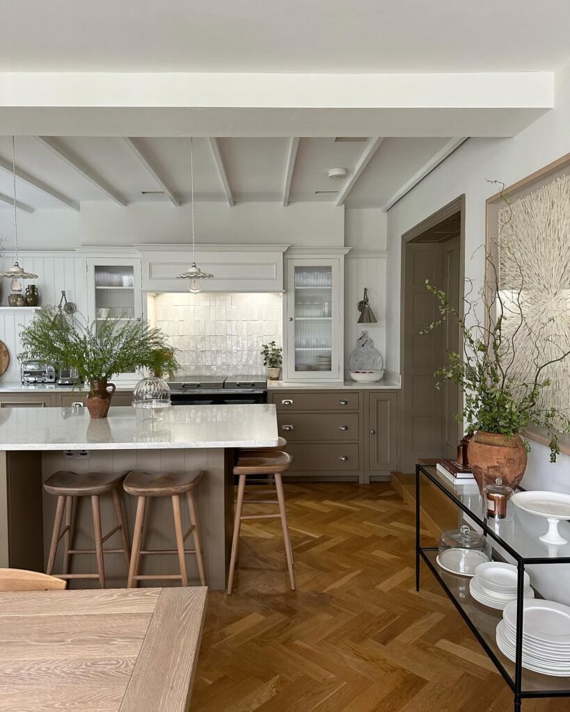 Farmhouse Kitchen with Herringbone Floors