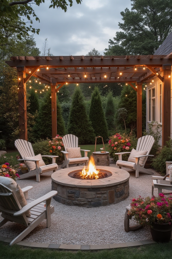 Pergola-Protected Gravel Fire Pit Haven