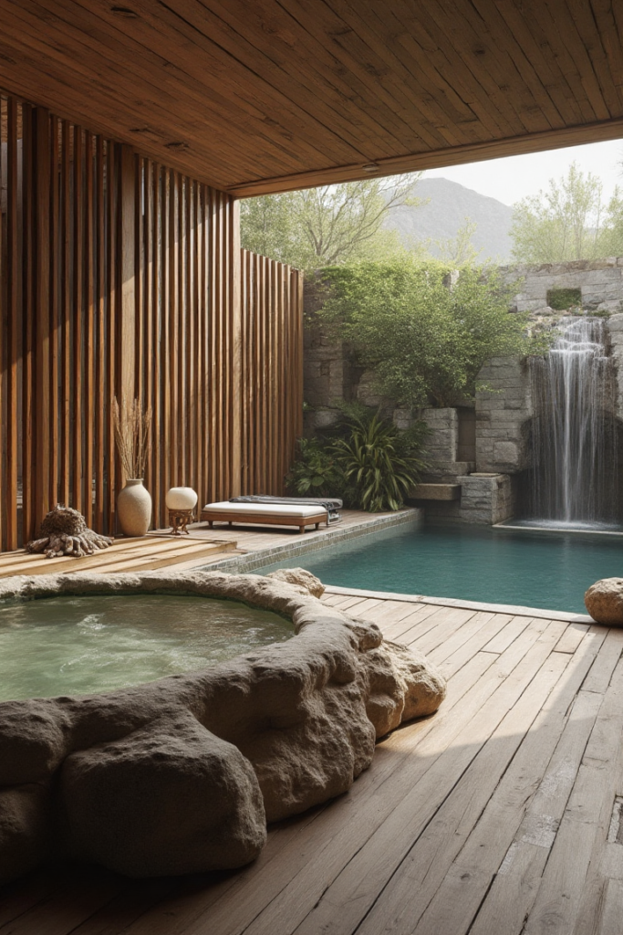 Boulder-Framed Backyard Hot Tub