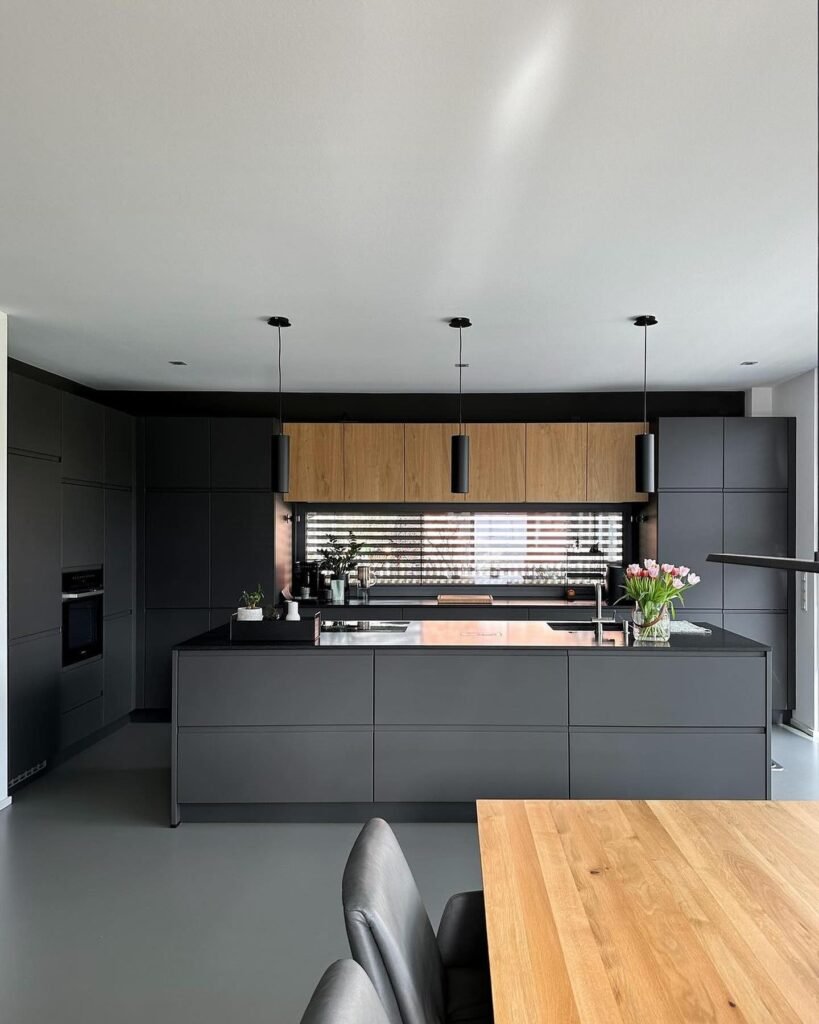 Dark Minimalist Kitchen Layout
