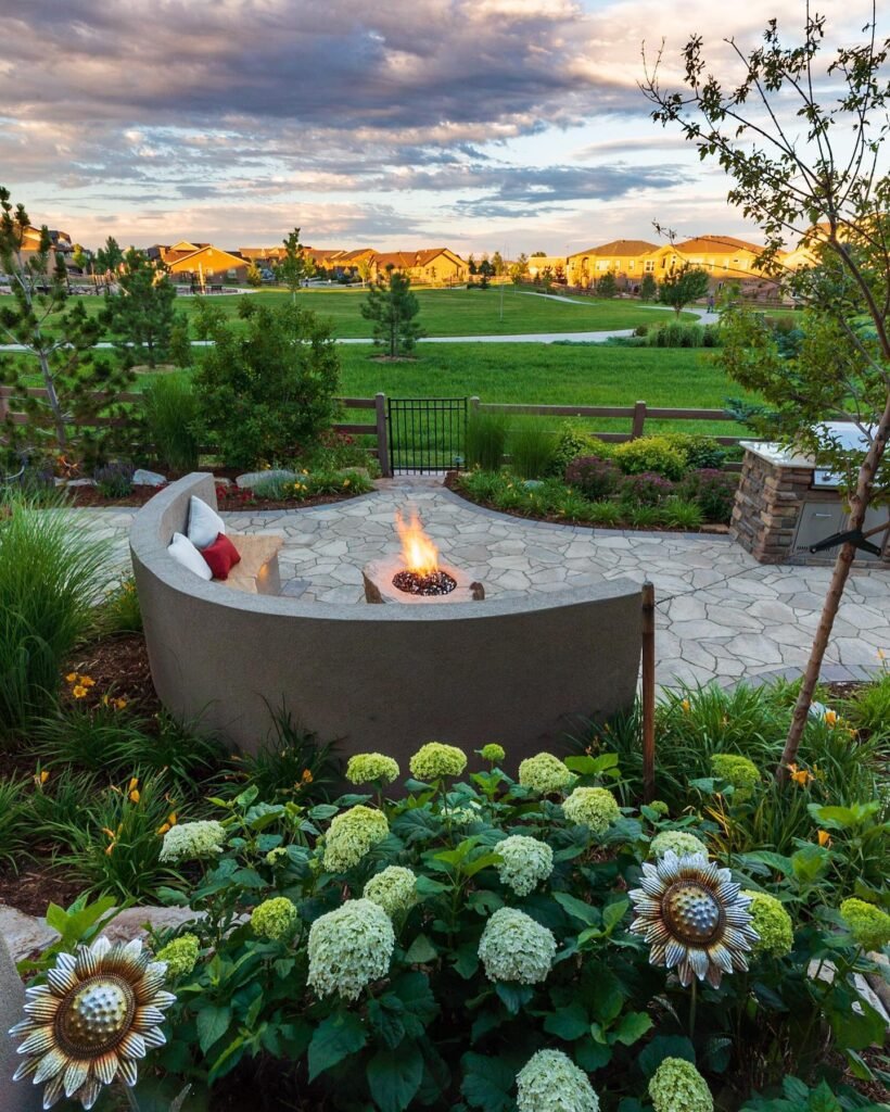 Backyard Deck Landscaping with Fire Pit Retreat