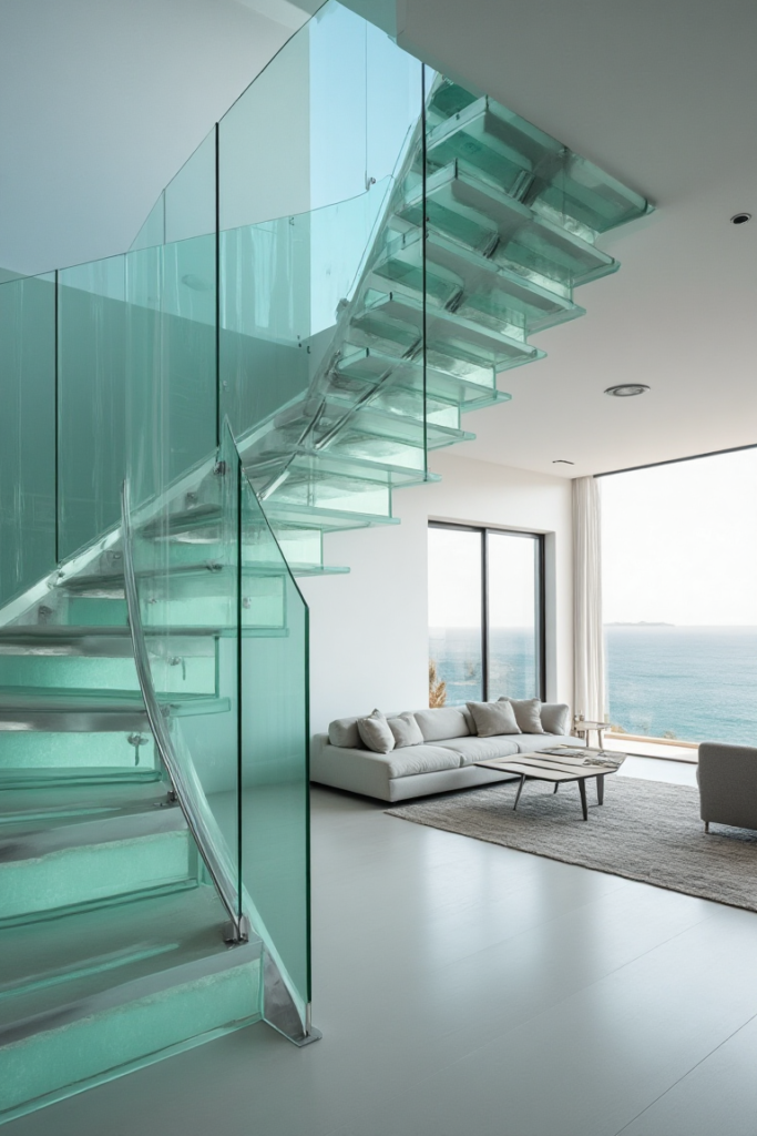 Modern Glass Staircase Design: Coastal Luxury