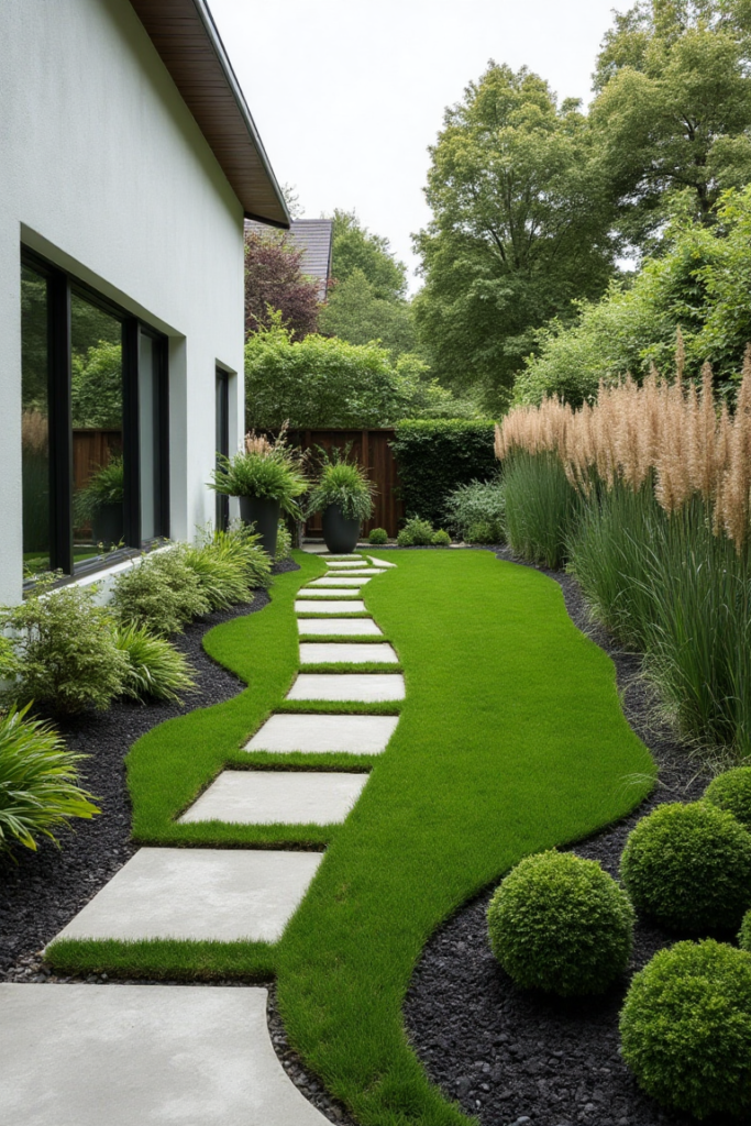 Trendy Small Front Garden Design: Modern Geometric Path