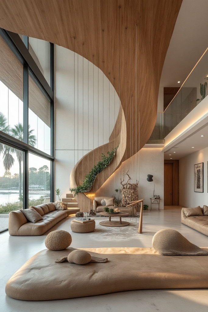 Organic Staircase Decor: Sculptural Living Space