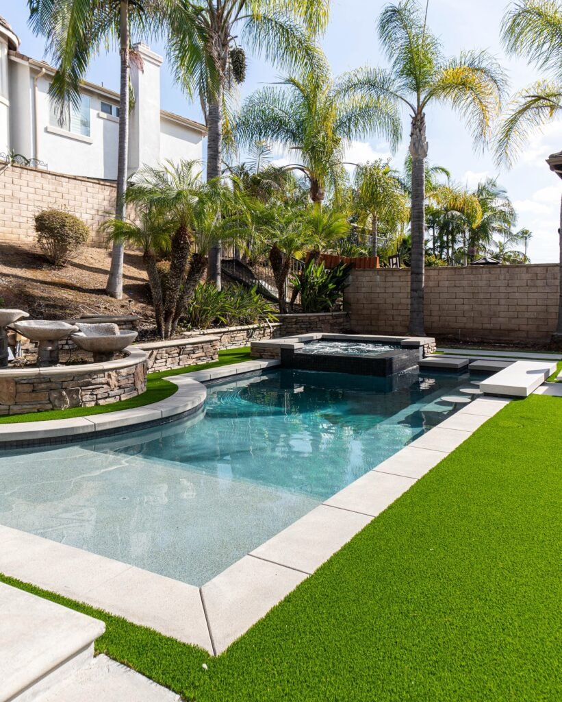 Elevated Backyard Pool Design with Multi-Level Features