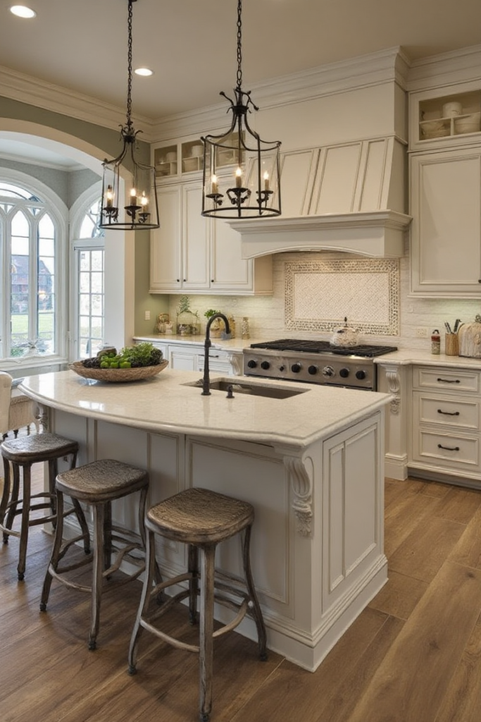 Elegant Marble Farmhouse Kitchen Island
