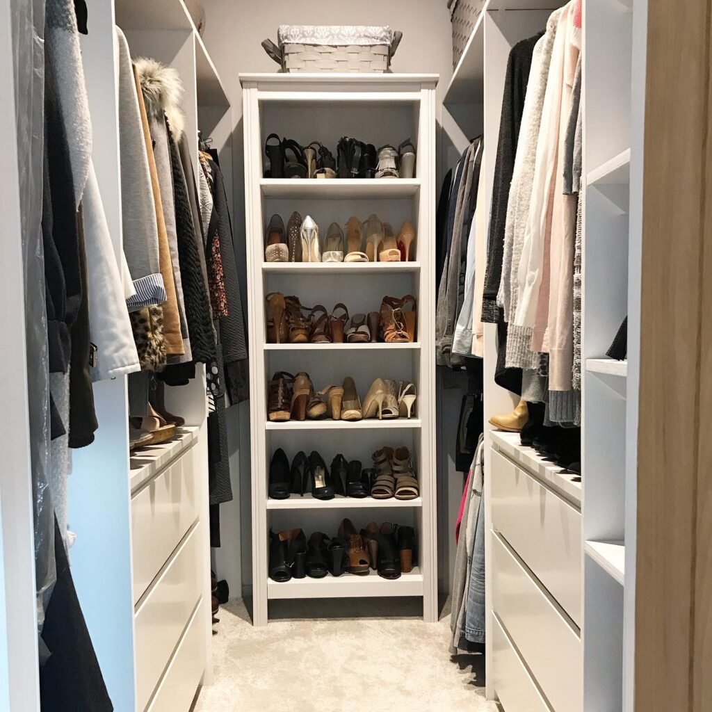 Small Walk In Closet Storage Ideas with Central Display