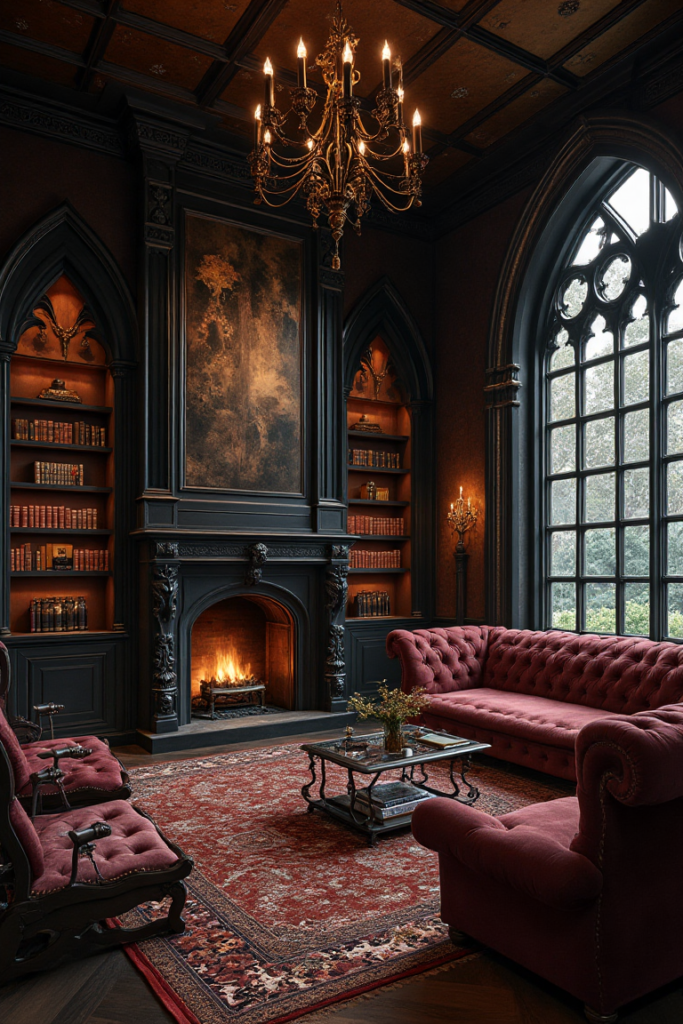 Dark Cottagecore Library Living Room