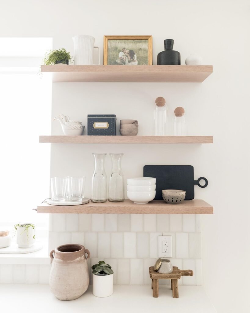 Minimalist White Kitchen Floating Shelves