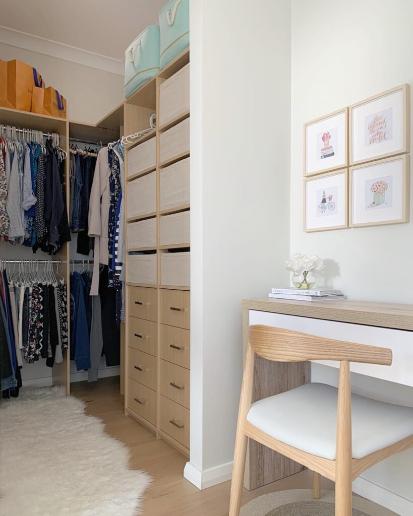Small Walk In Closet Storage Ideas with Vanity Nook