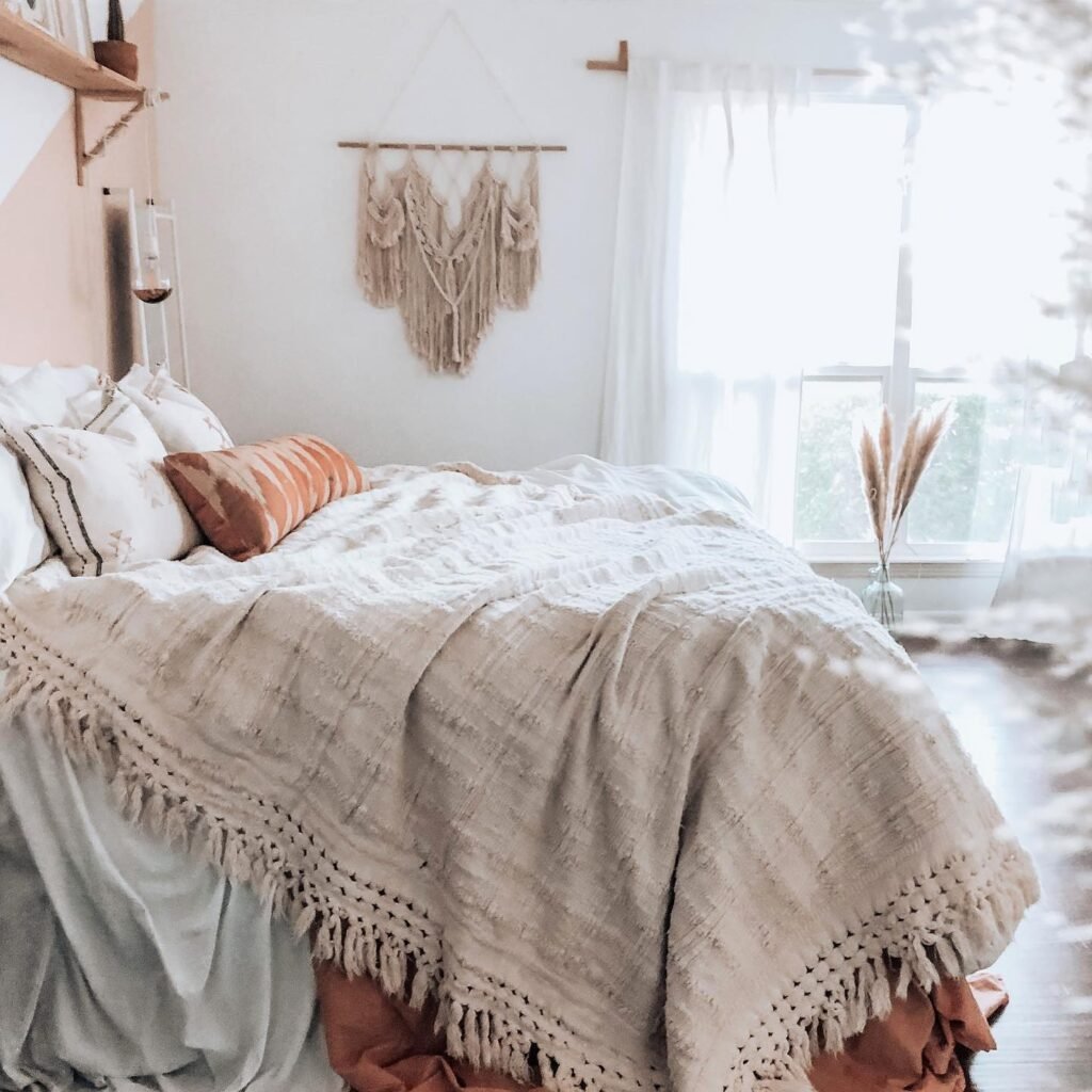 Cozy Earthy Bedroom with Macrame Accents