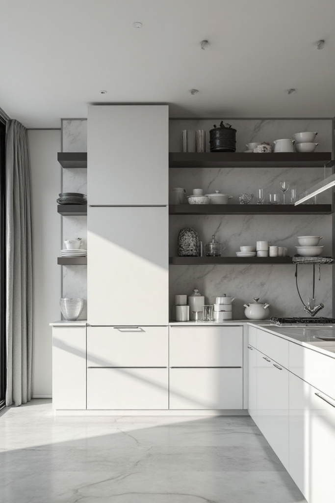 Monochromatic Modern Kitchen Shelving