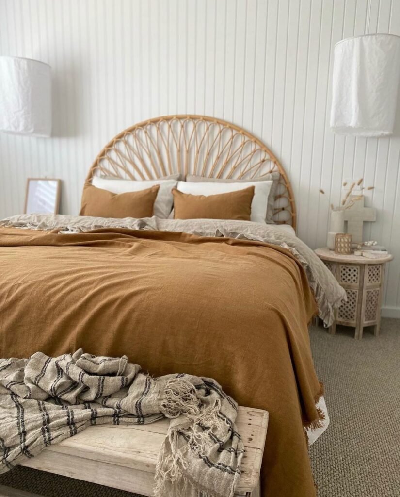 Modern Earthy Bedroom with Rattan Elements