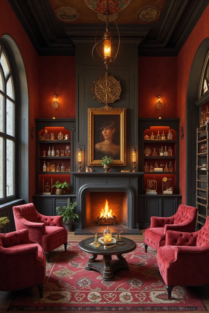 Dark Romantic Living Room with Velvet Accents