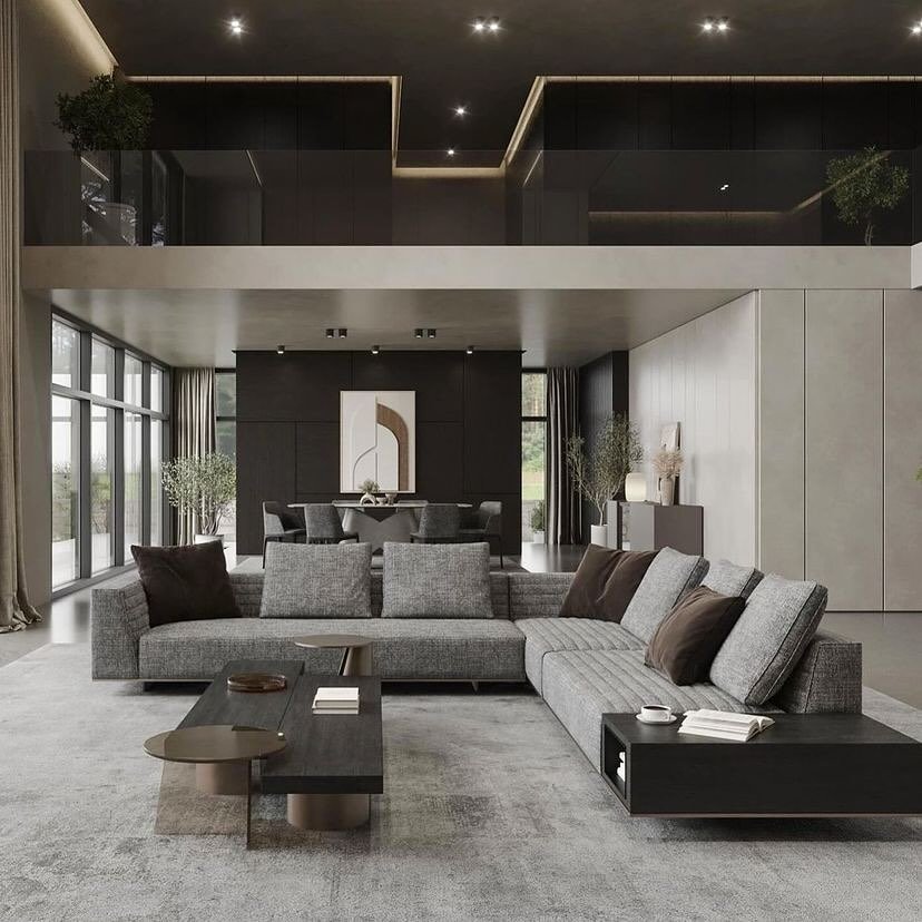 Contemporary Dark Grey Sofa Setting