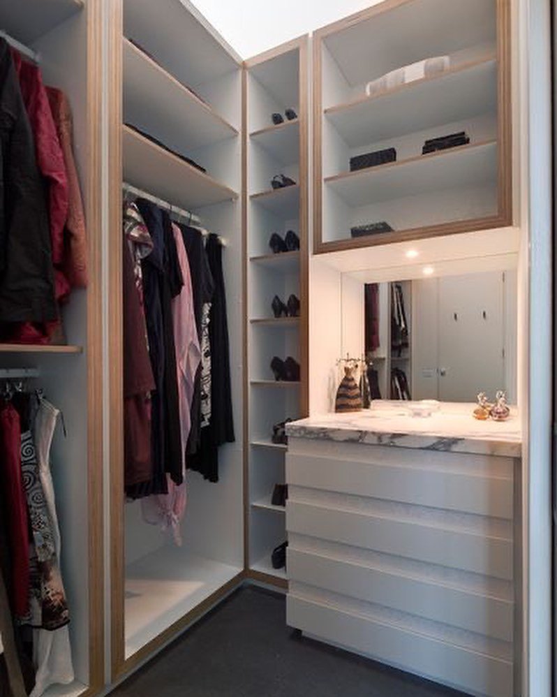 Small Walk In Closet Storage Ideas with Vanity
