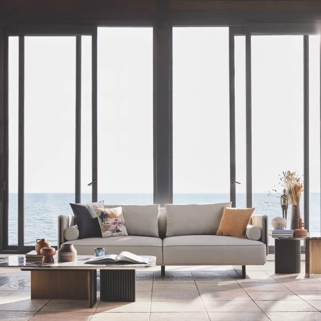 Coastal Grey Couch Living Room with Ocean Views