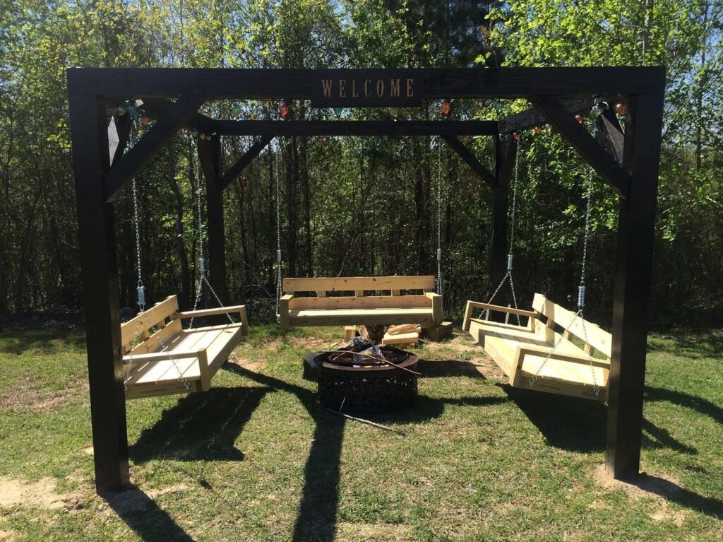 Rustic Fire Pit Swing Setup