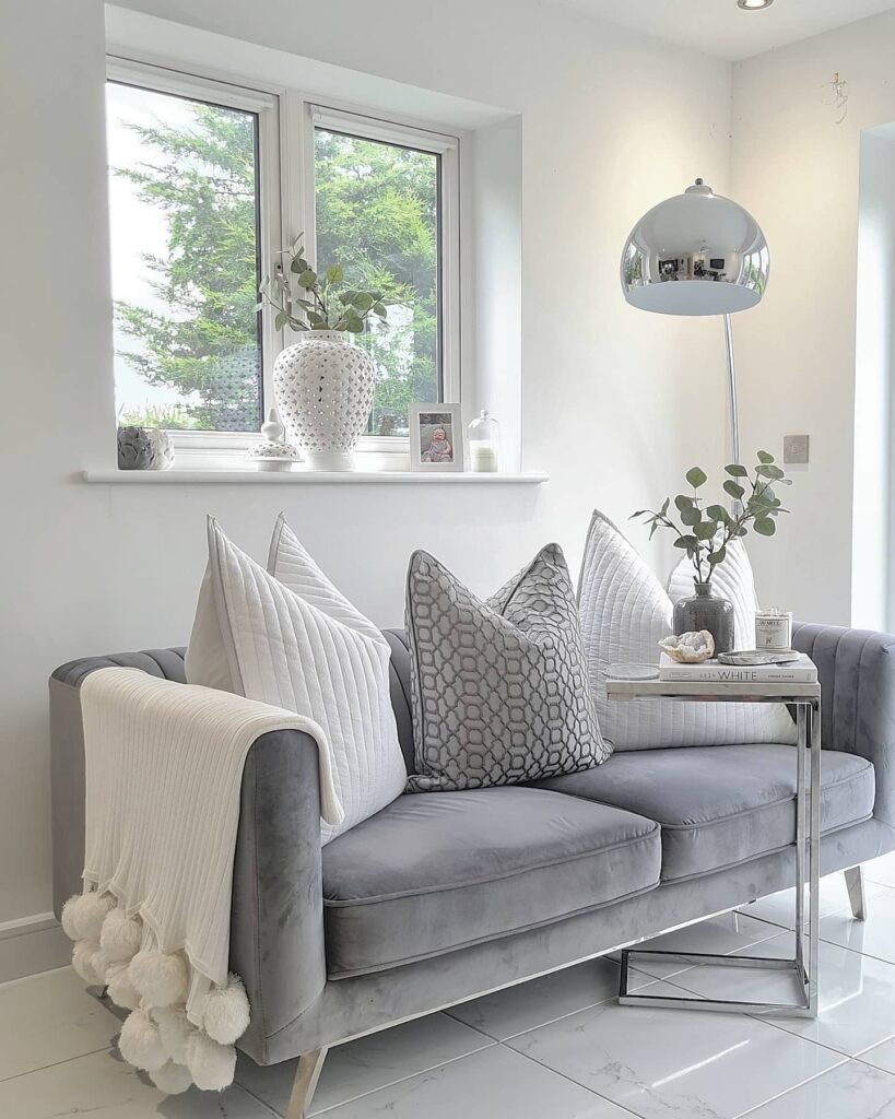 Luxe Grey Velvet Sofa Setting