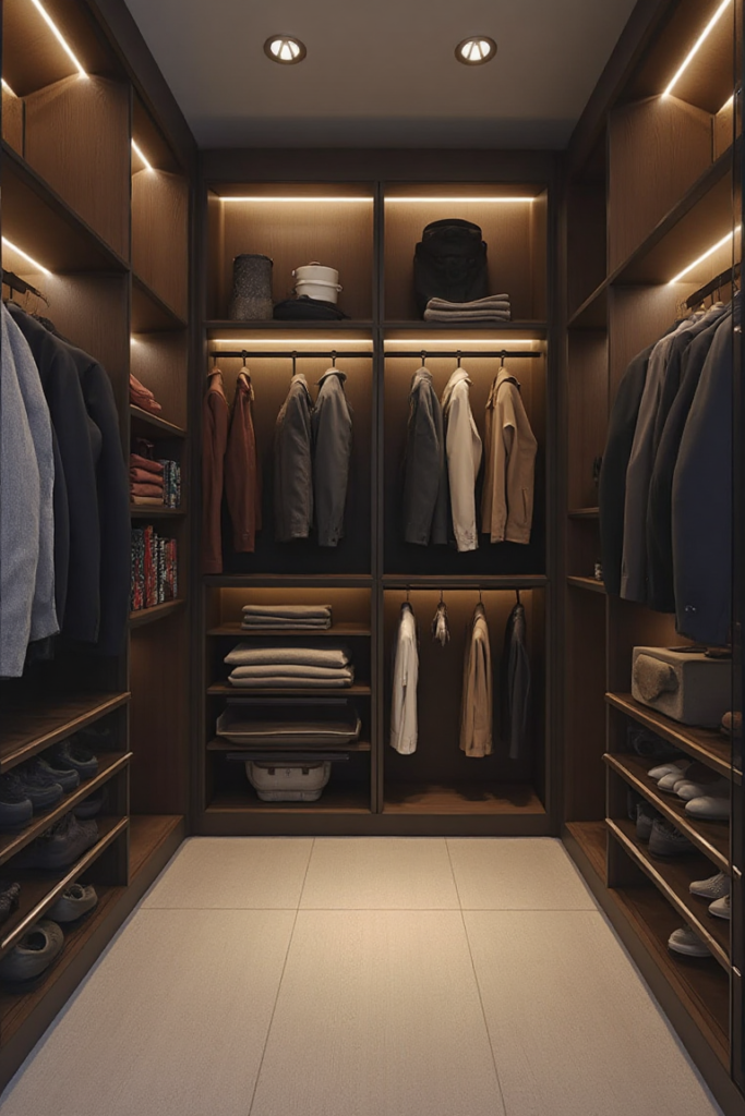 Walk In Closet Ideas U Shaped with LED Integration