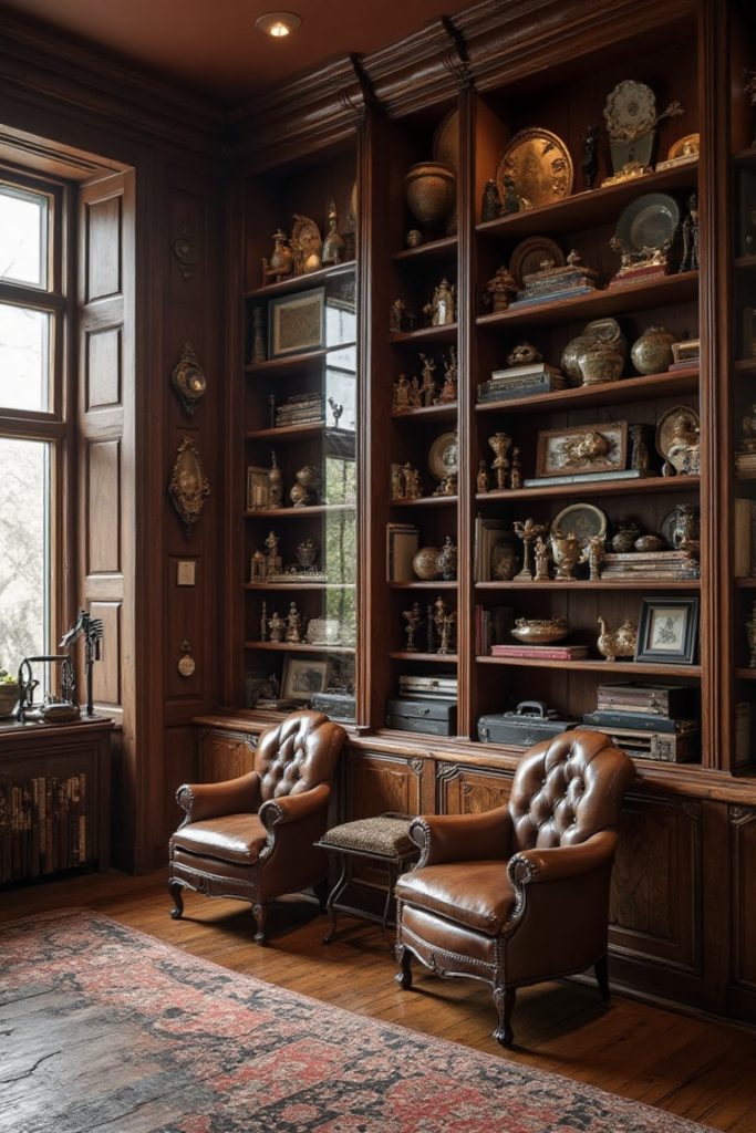 Dark Academia Library with Leather Armchairs