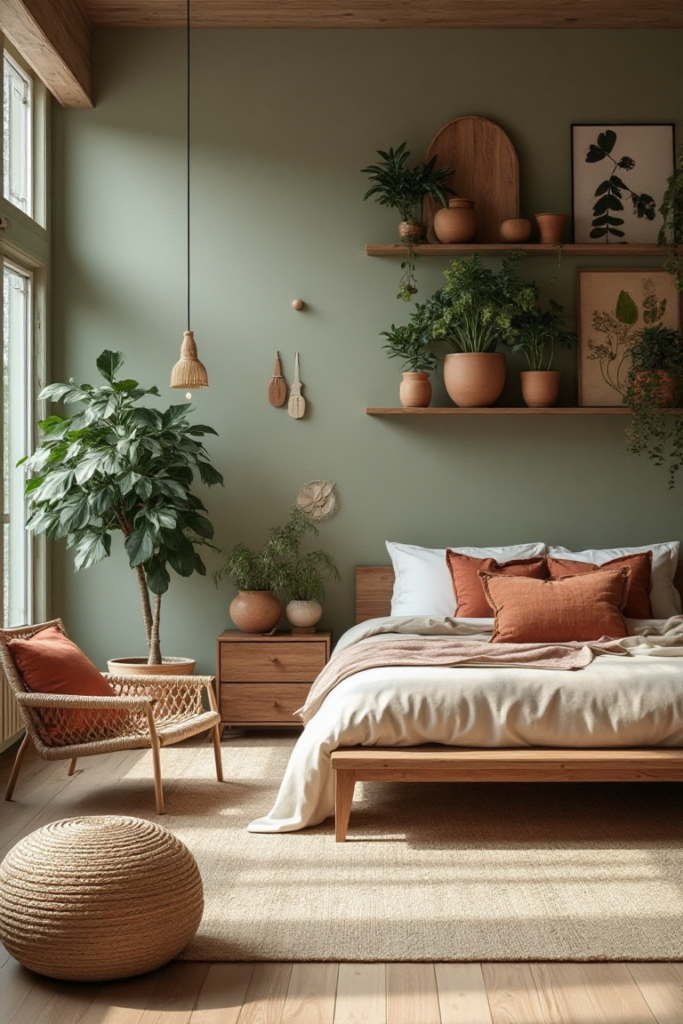 Clean Earthy Bedroom Aesthetic with Botanical Touch