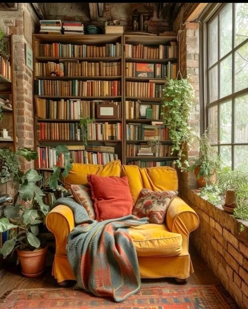  Small Home Library: Cozy Brick Reading Nook