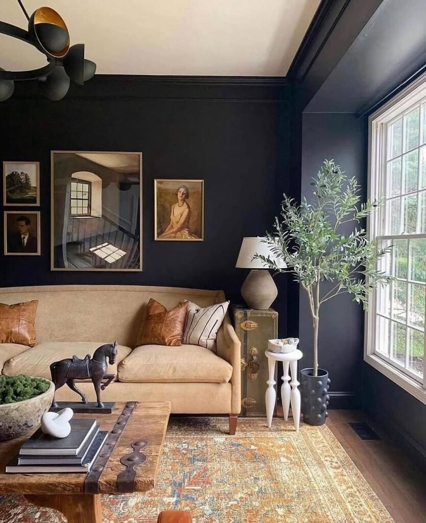 Modern Old Money House Interior: Navy Gallery Wall
