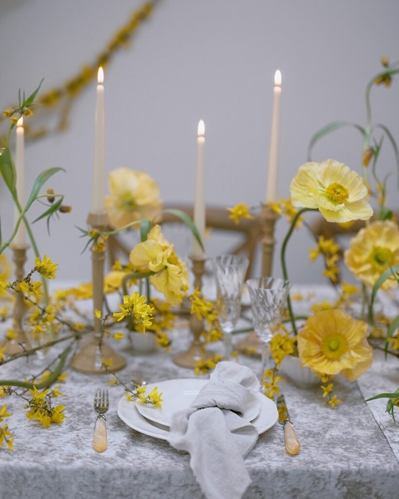 Simple Floral Centerpiece with Yellow Poppies