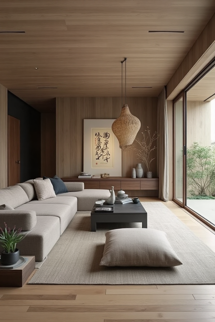 Japanese-Inspired Grey Couch Decor