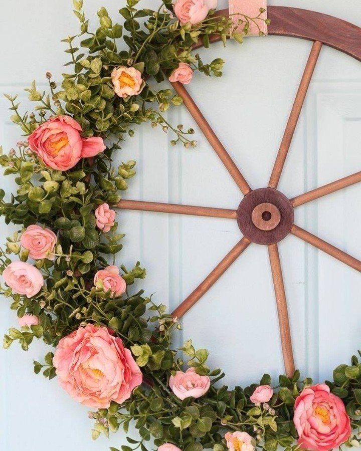 Vintage Wagon Wheel Spring Wreath