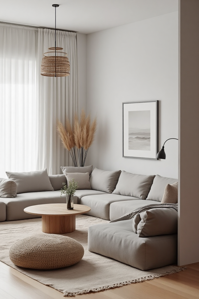 Modern Minimalist Grey Couch Setting