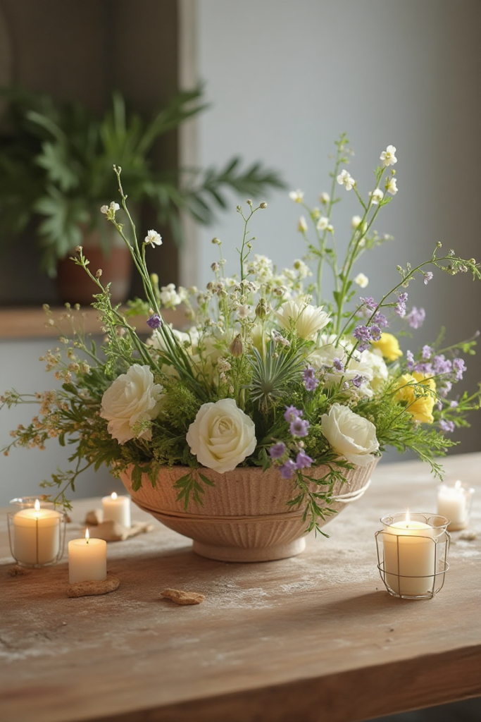 Small Floral Centerpiece in Earthenware