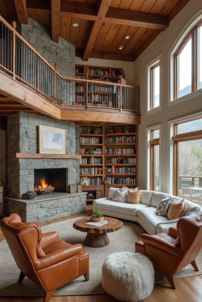 Cozy Library Room Ideas: Mountain Lodge Library