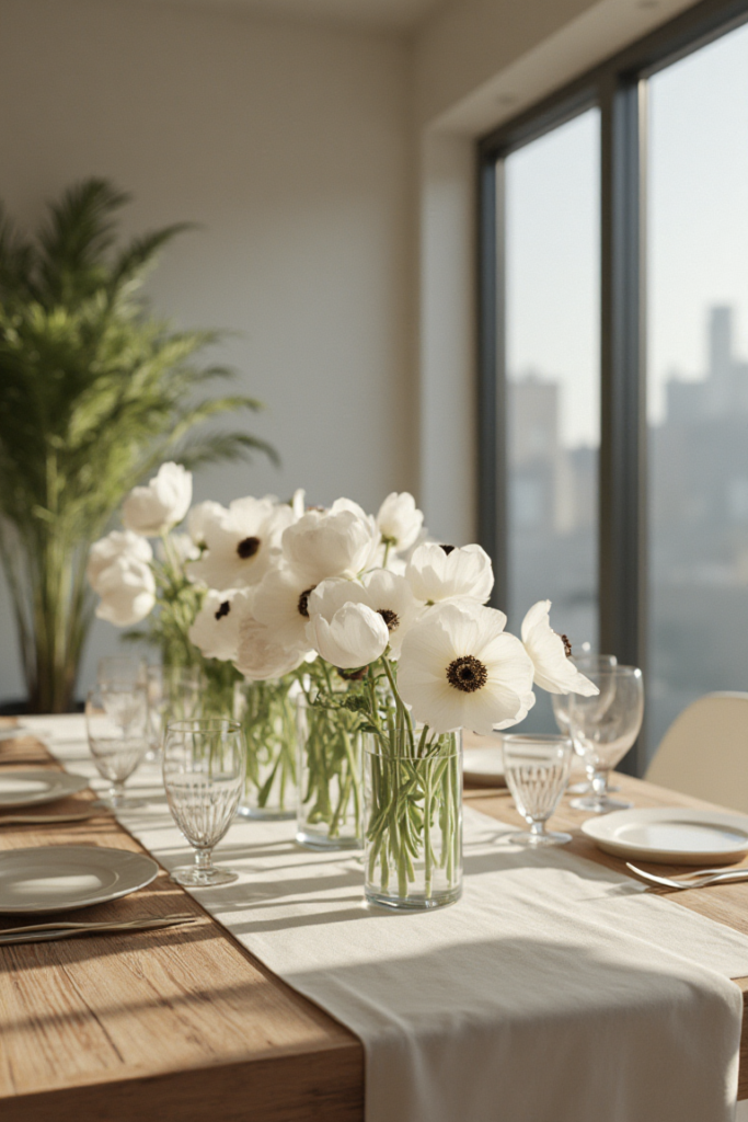 Spring Banquet Table Centerpiece with Anemones